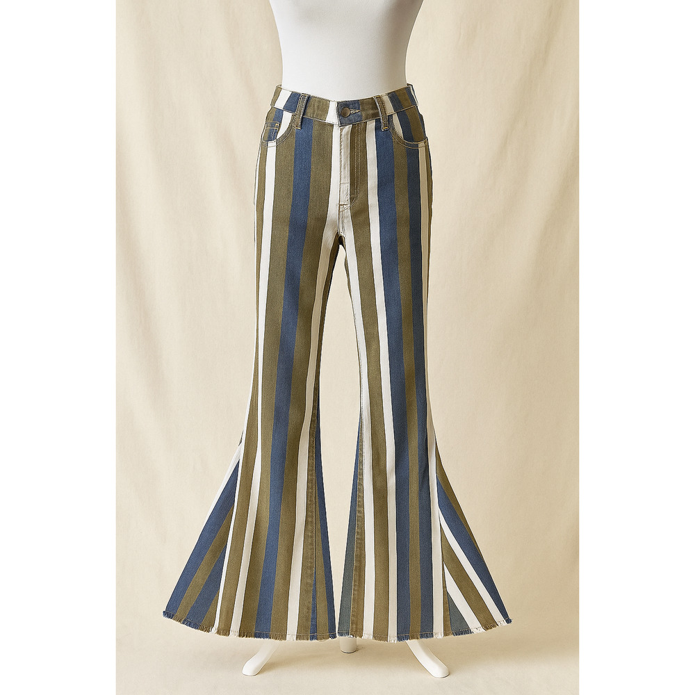 Hope L Bell Bottom Jeans Vintage Style Striped Boho Retro Y2K Hippie 70's Retro